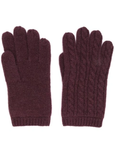 Aspesi Cable Knit Gloves In Red