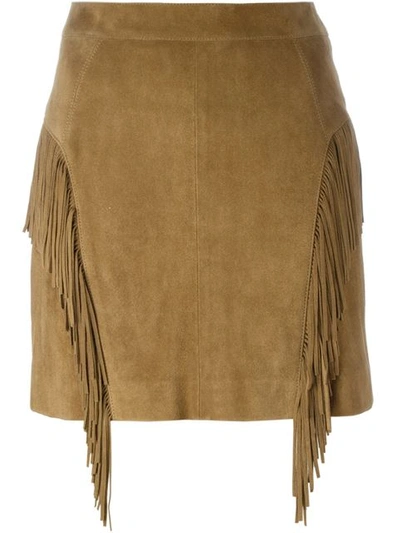 Saint Laurent Fringed Suede Mini Skirt In Brown