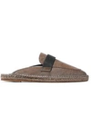 BRUNELLO CUCINELLI BRUNELLO CUCINELLI WOMAN BEAD-EMBELLISHED LEATHER SLIPPERS BROWN,3074457345619650707