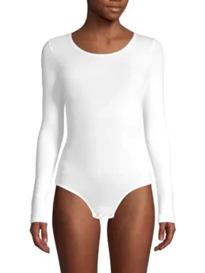 Yummie Long Sleeve Thong Bodysuit In White