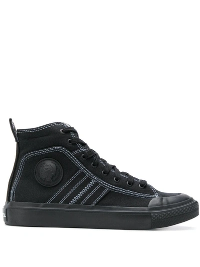 Diesel High Top Trainers In Bicolour Cotton In Black