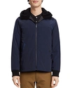 Theory Vernon Faux Shearling-trimmed Shell Hooded Down Jacket In Navy