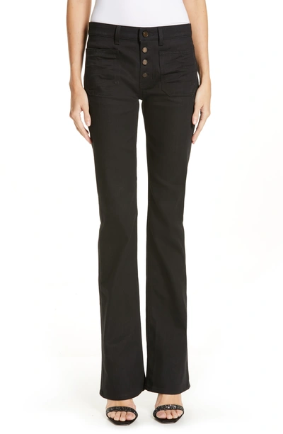 Saint Laurent Exposed-button Flare Jeans In Used Black