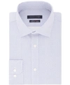 TOMMY HILFIGER MEN'S FITTED TH FLEX PERFORMANCE STRETCH MOISTURE-WICKING BLUE PRINT DRESS SHIRT