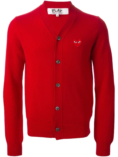 Comme Des Garçons Play Red Embroidered Heart Cardigan