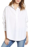 French Connection Rhodes Oversize V-neck Poplin Shirt In Linen White