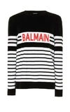 BALMAIN STRIPED LOGO-INTARSIA COTTON SWEATER,713967