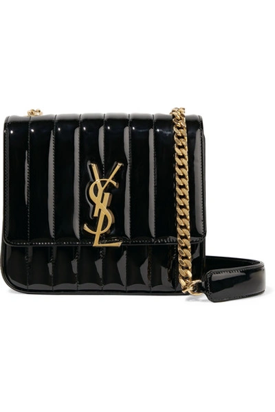 Saint Laurent Vicky Monogram Ysl Large Quilted Patent Chain Crossbody Bag In Black