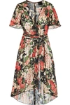 ANNA SUI ASYMMETRIC PLEATED FLORAL-PRINT SATIN DRESS