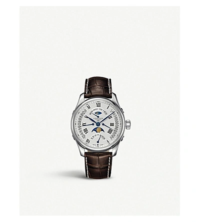 Longines Master Automatic Chronograph Leather Strap Watch, 40mm In Silver/brown