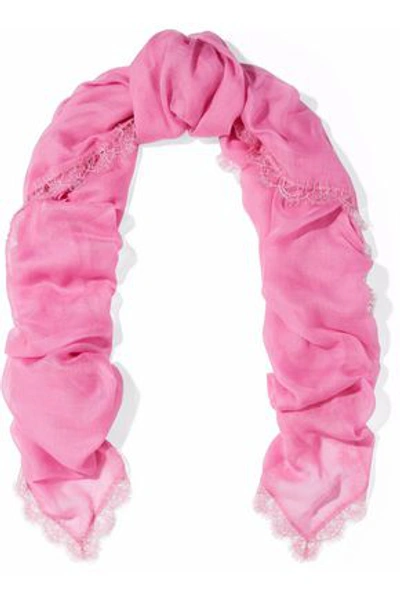 Valentino Lace-trimmed Modal And Cashmere-blend Scarf In Pink