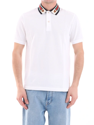 Gucci Cotton Polo With Web And Feline Head In White