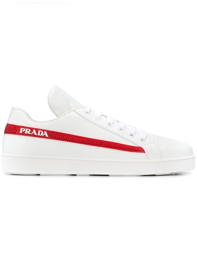 Prada Avenue Last Logo-embellished Leather Sneakers In White