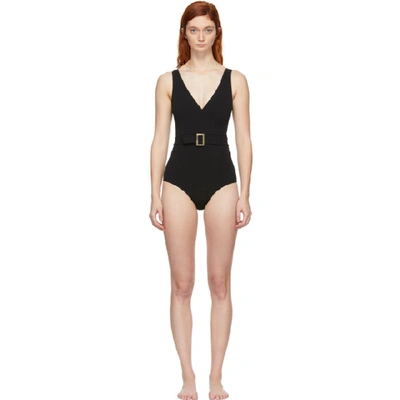 Lisa Marie Fernandez + Net Sustain Yasmin Belted Wrap-effect Seersucker Swimsuit In Black