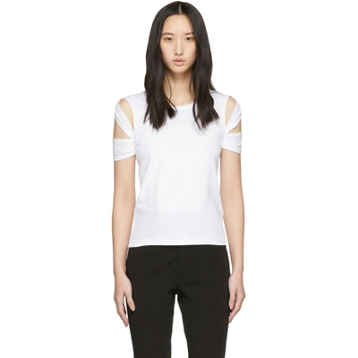 Helmut Lang Bondage Sleeve Cotton Tee In White