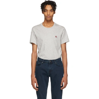 Burberry Logo-embroidered V-neck Cotton T-shirt In Heather Grey