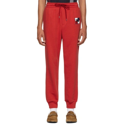 Burberry Logo-embroidered Cotton Track Pants In Red