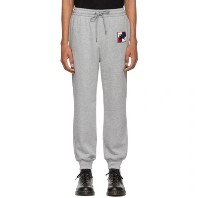 Burberry Logo-embroidered Cotton Track Trousers In Pale Grey Melange