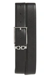 Ferragamo Men's Reversible Textured Leather Belt With Classic Buckle In Nero / T.moro