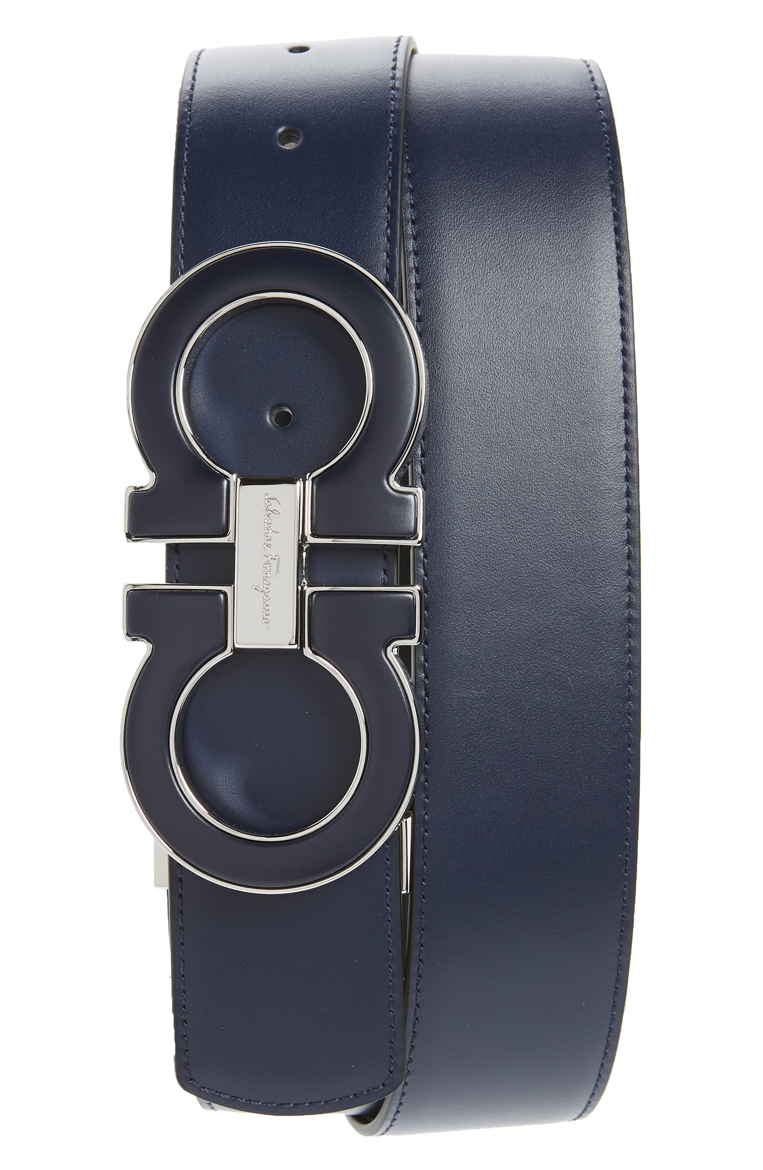 salvatore ferragamo men's double gancini reversible leather belt