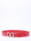 Dolce & Gabbana Calfskin Belt With Dg Crystals Logo In Red