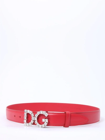 Dolce & Gabbana Calfskin Belt With Dg Crystals Logo In Red  display picture 1