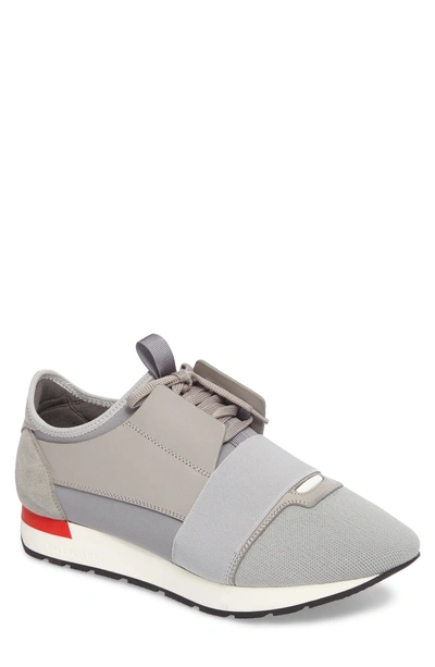 Balenciaga Race Runner Leather, Suede And Neoprene Sneakers In Grey