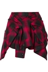 ALEXANDER WANG TIE-FRONT CHECKED WOOL-FLANNEL SHORTS