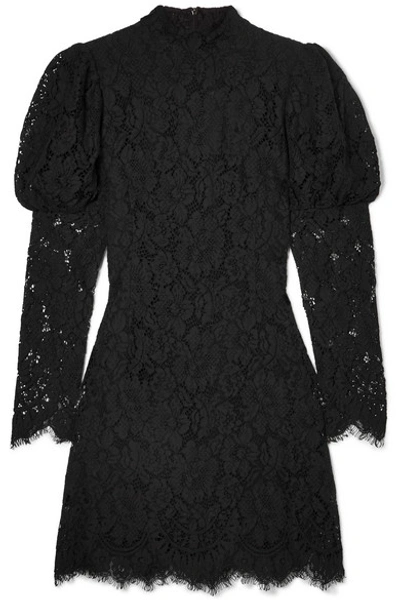 Ganni Everdale Puff Sleeve Lace Cotton Blend Mini Dress In Black