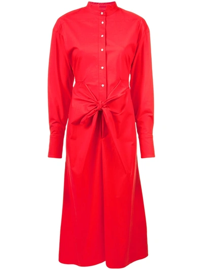 Proenza Schouler Long-sleeve Tie-waist Button-front Boyfriend Shirtdress In Red