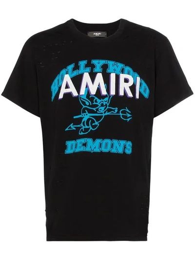 Amiri Demon-print Distressed Cotton-jersey T-shirt In Black