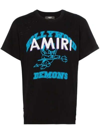Amiri Demon-print Distressed Cotton-jersey T-shirt In Black | ModeSens