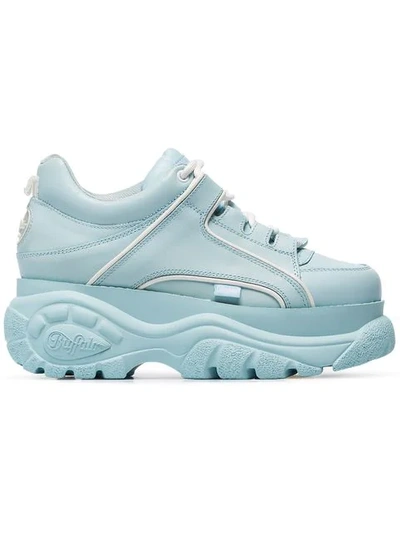 Buffalo Blue Classic Leather Platform Trainers In Light Blue
