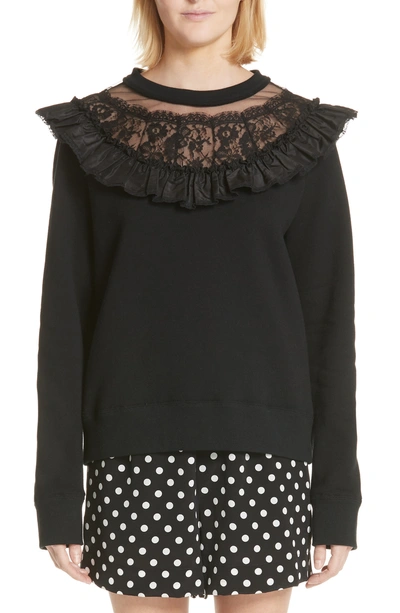 Marc Jacobs Lace And Taffeta-trimmed Cotton-jersey Sweatshirt In Black