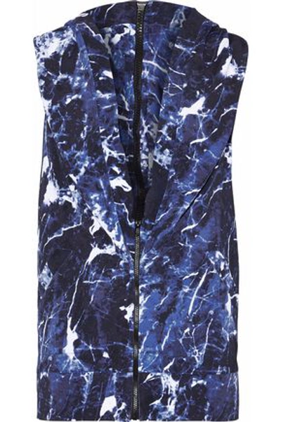 Norma Kamali Open-back Printed Stretch-jersey Hoodie In Royal Blue