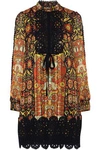 ANNA SUI WOMAN GUIPURE LACE-TRIMMED PRINTED JACQUARD MINI DRESS MULTICOLOR,AU 9057334114170181