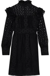 ANNA SUI ANNA SUI WOMAN RUFFLED EMBROIDERED COTTON-BLEND TULLE AND GUIPURE LACE MINI DRESS BLACK,3074457345619697873