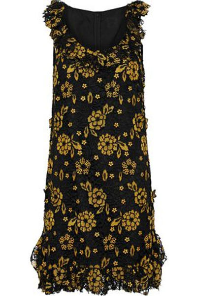 Anna Sui Woman Ruffle-trimmed Cotton Guipure Lace Mini Dress Black