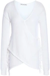 AUTUMN CASHMERE WOMAN WRAP-EFFECT FRINGE-TRIMMED COTTON jumper WHITE,GB 7668287966574578