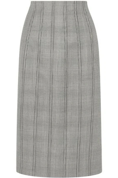 Thom Browne Woman Lace-up Prince Of Wales Checked Wool And Silk-blend Skirt Grey