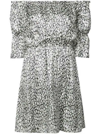 Saint Laurent Off-the-shoulder Leopard-print Metallic Silk-blend Mini Dress In Black