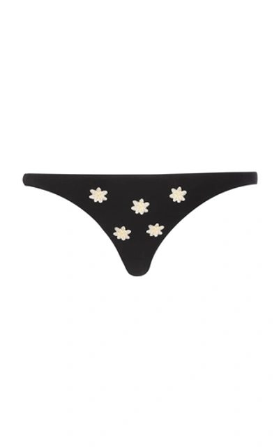 Anemone Floral-embroidered Bikini Briefs In Black