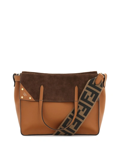 Fendi Flip Regular Grace Leather Tote Bag, Brown In Marrone