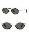 Valentino Va2025 Solid Silver 51mm Oval Studded Sunglasses In Green