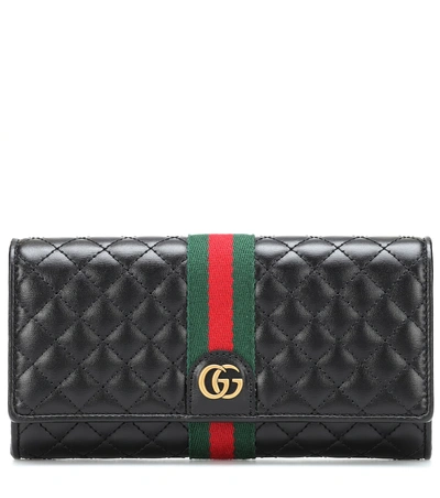 Gucci Quilted Flap Continental Wallet With Web, Black