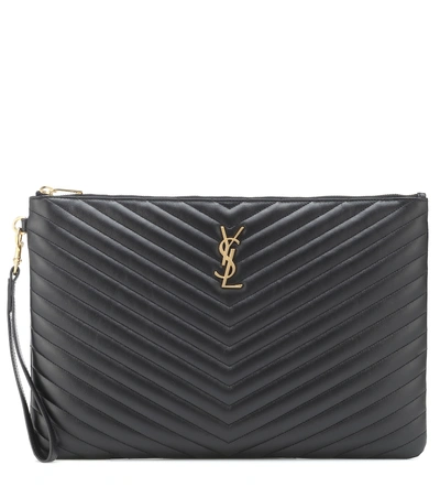 Saint Laurent Cassandre Matelassé Leather Clutch In Nero