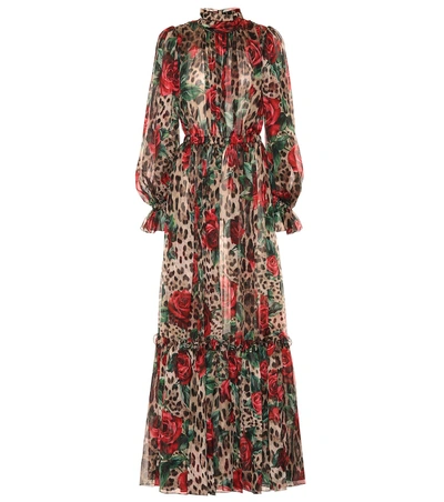 Dolce & Gabbana Leopard & Rose Chiffon Stretch Jumpsuit In Leopard Print