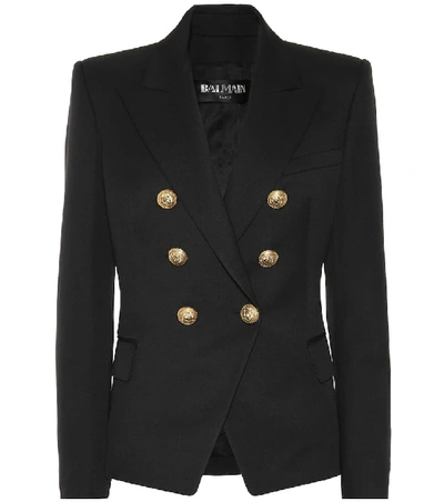 Balmain Wool Blazer With Flap Pockets And Gold-tone Buttons In Black