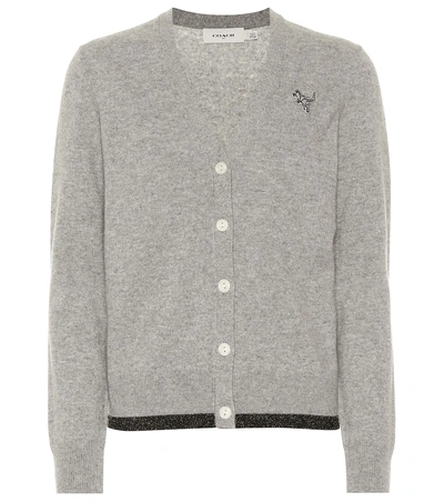 Coach Wool And Cashmere Cardigan In Grey Melange