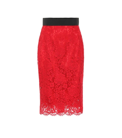 Dolce & Gabbana 蕾丝铅笔半身裙 In Red